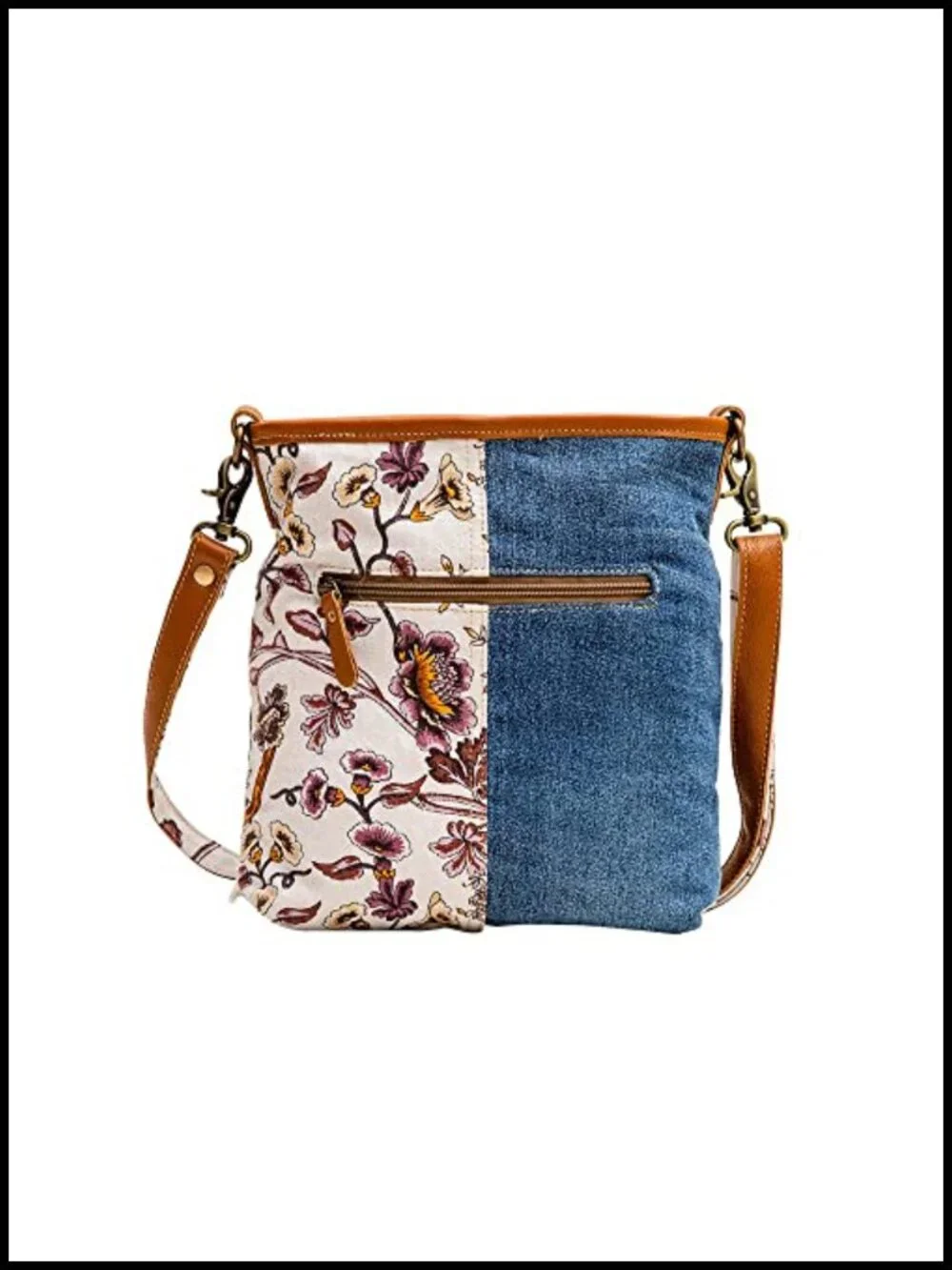 Upcycled Canvas Leather Shoulder Crossbody Bag